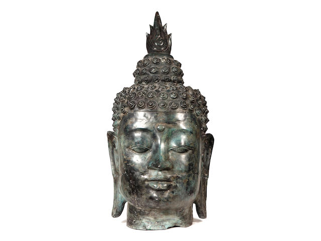 A large Thai bronze head of a Buddha