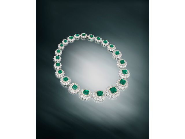 An important emerald and diamond necklace/choker/bracelet combination, by Van Cleef & Arpels,