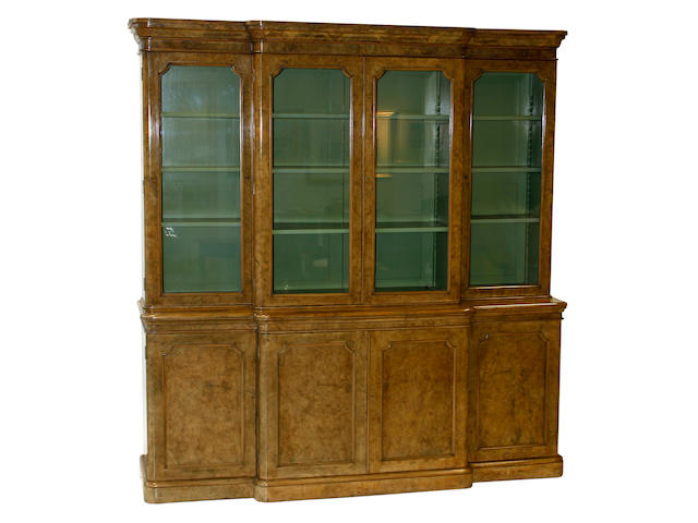 A good Victorian, bleached walnut, breakfront bookcase