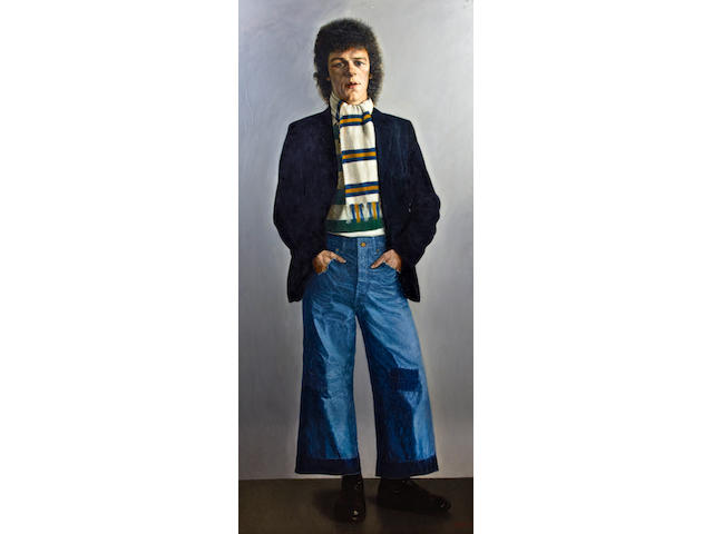 Frank Johnson (British, Leicester 1917-1998 Bradford) Portrait of Carl Hunt, standing full length wearing bell bottoms and a Leeds United scarf,