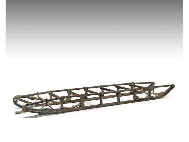 BRITISH ANTARCTIC EXPEDITION Sledge used on the British Antarctic Expedition 1907&#8211;09 ('Nimrod Expedition'), retained by explorer Eric Marshall, approximately 3360mm. (11 ft.) long; together with framed presentation plaque, stating "The Sledge, hanging above, was one of those used on the Expedition, & was presented to the School by Dr. Eric Marshall" (2)