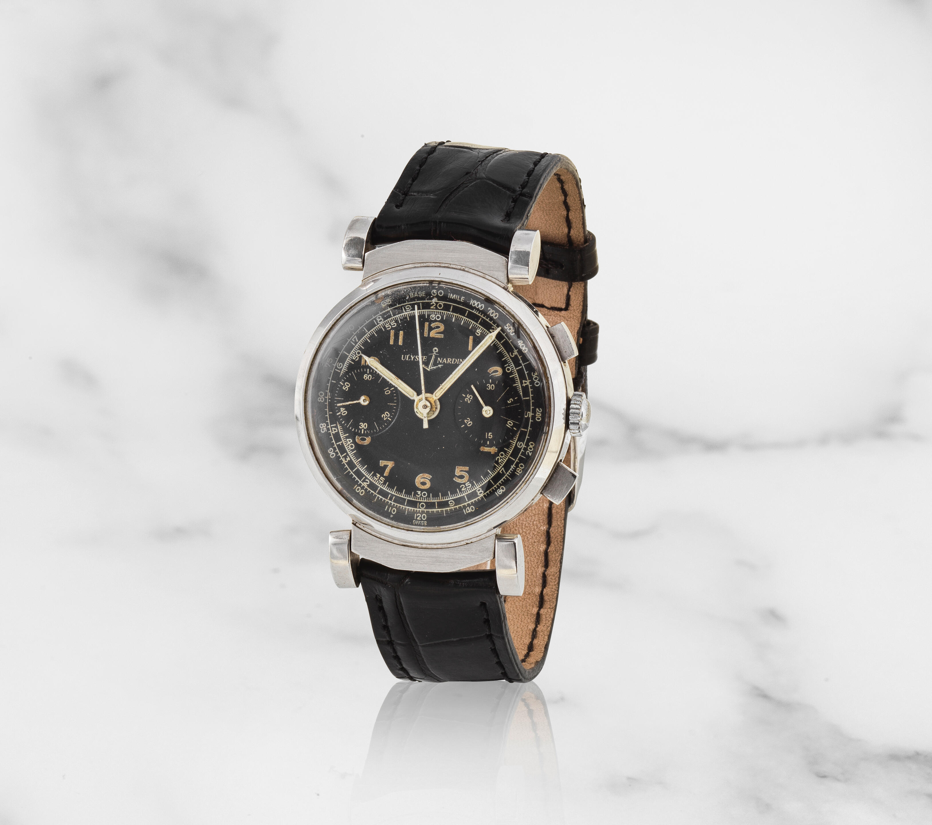 Bonhams Cars Ulysse Nardin. A stainless steel manual wind chronograph