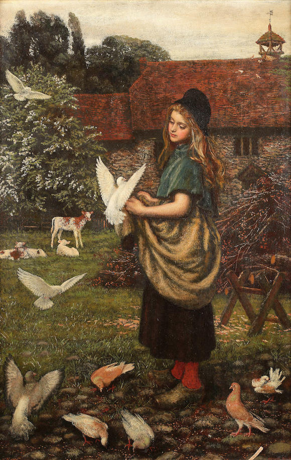 Bonhams : Arthur Hughes (british 1832-1915) The Pet Of The Farm 61.5 X 