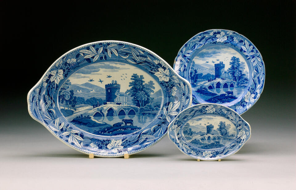 Bonhams A Spode 'Bridge of Lucano' large and small tureen stand and