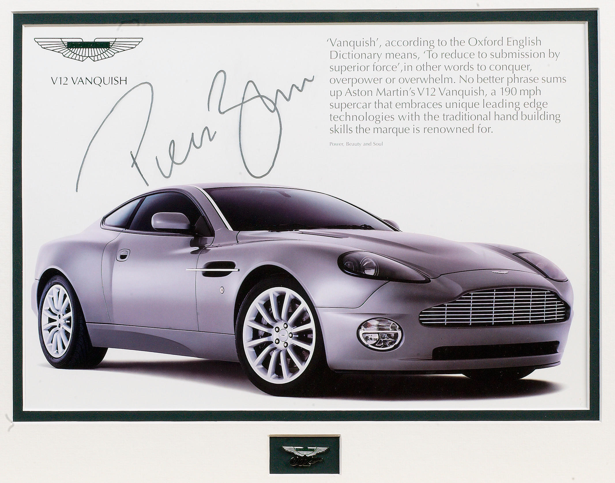 Bonhams Cars : An Aston Martin Vanquish publicity card, signed by ...