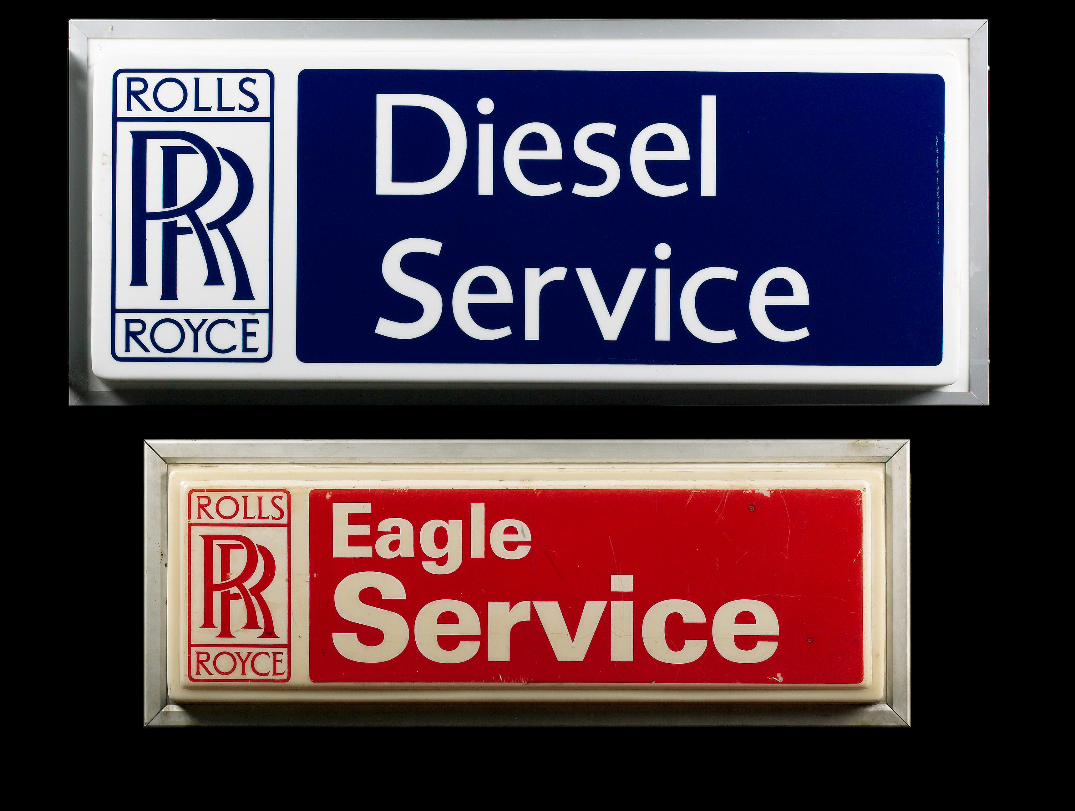 Bonhams Cars : A Rolls-Royce Diesel Service double-sided perspex sign,