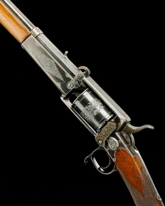 Rare Unique Rifles Bonhams : A MOST UNUSUAL CONTINENTAL 8MM REVOLVING-RIFLE Circa 1865