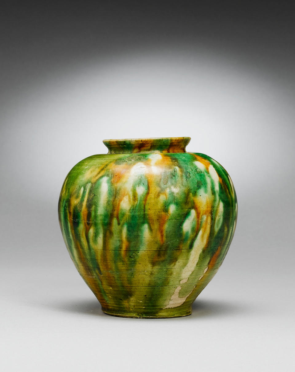 Bonhams : A sancai pottery baluster jar Tang Dynasty