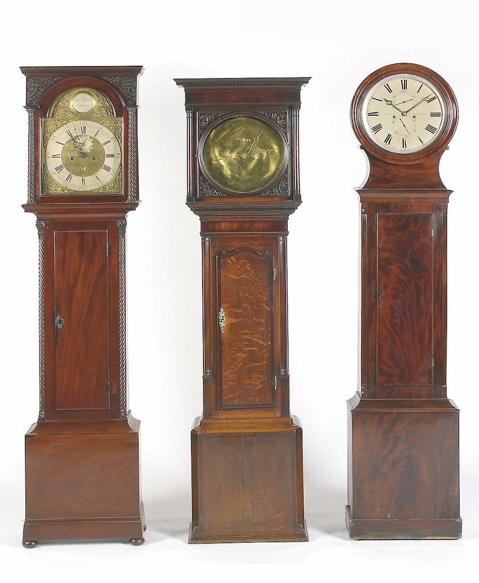 Bonhams A mahogany drumhead white dial longcase clock, Barrie