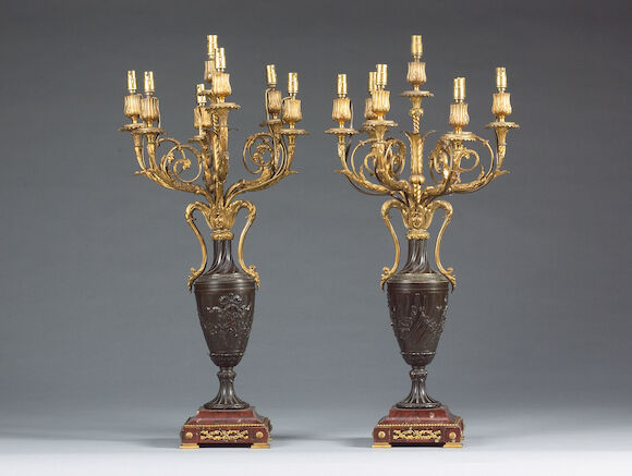 Bonhams : A pair of late 19th century French patinated and gilt bronze ...