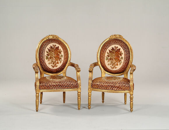 Bonhams : A pair of late 19th century gilt carved fauteils