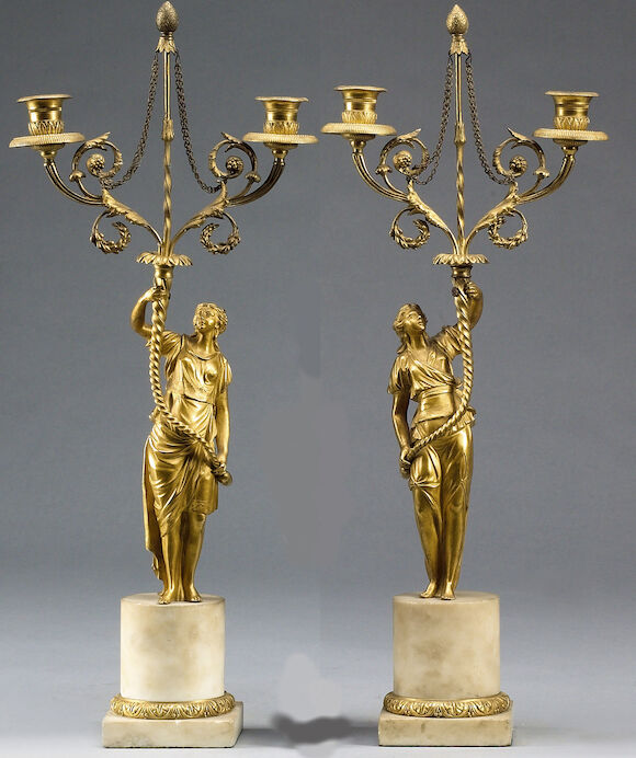 Bonhams : A pair of late 18th / early 19th century French gilt bronze ...
