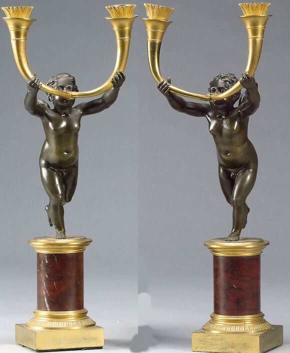 Bonhams : A pair of early 19th century French gilt and patinated bronze ...