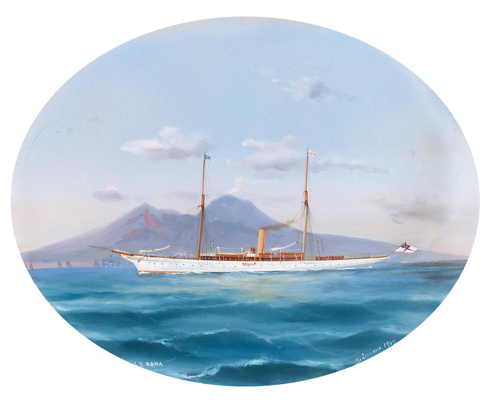 Tommaso de Simone (Italian, 19th. Century S.Y. 'Rona' off Naples and in rough seas each 20 x 25cm. (