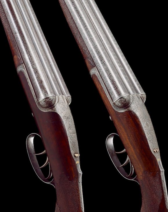 Bonhams : An exceptionally rare pair of three-barrelled 20-bore bar-in ...