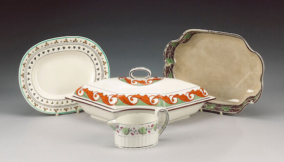 Bonhams : Five pearlware plates, a part supper set, two other sectional ...