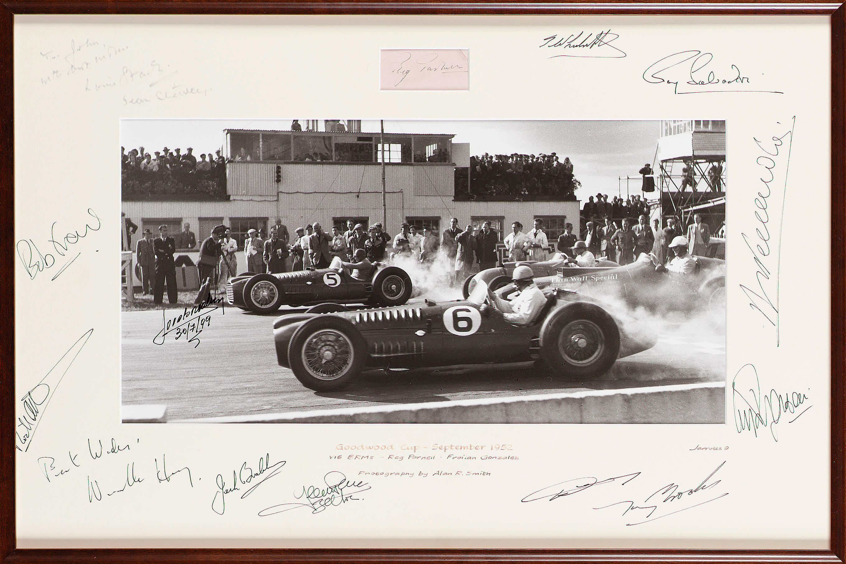 Bonhams Cars : A signed monochrome image of Parnell and Gonzales on the ...