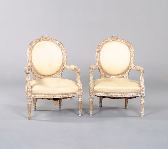 Bonhams : A pair of 19th century carved giltwood fauteuils in the Louis ...