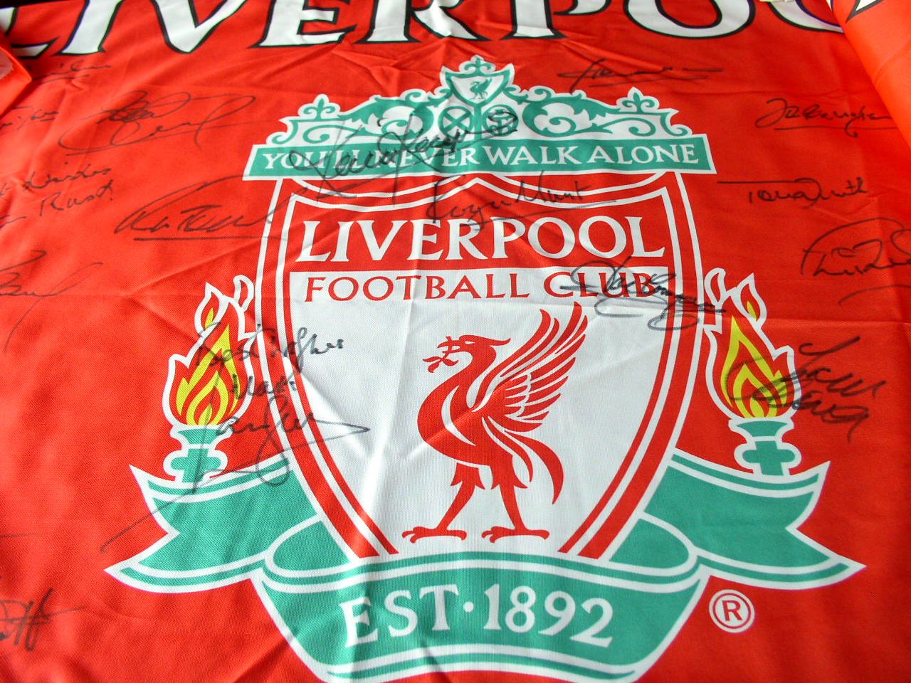 Signed liverpool flag,