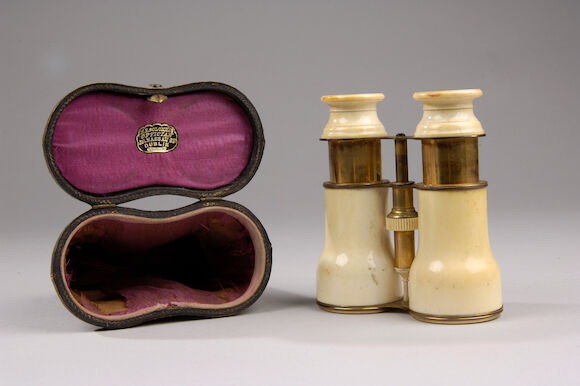 Bonhams : A pair of late 19th century ivory mounted gilt brass binoculars