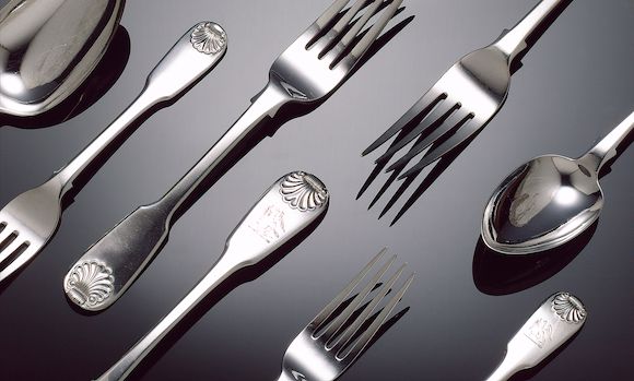 Bonhams : A silver Fiddle and Shell pattern table service of flatware,