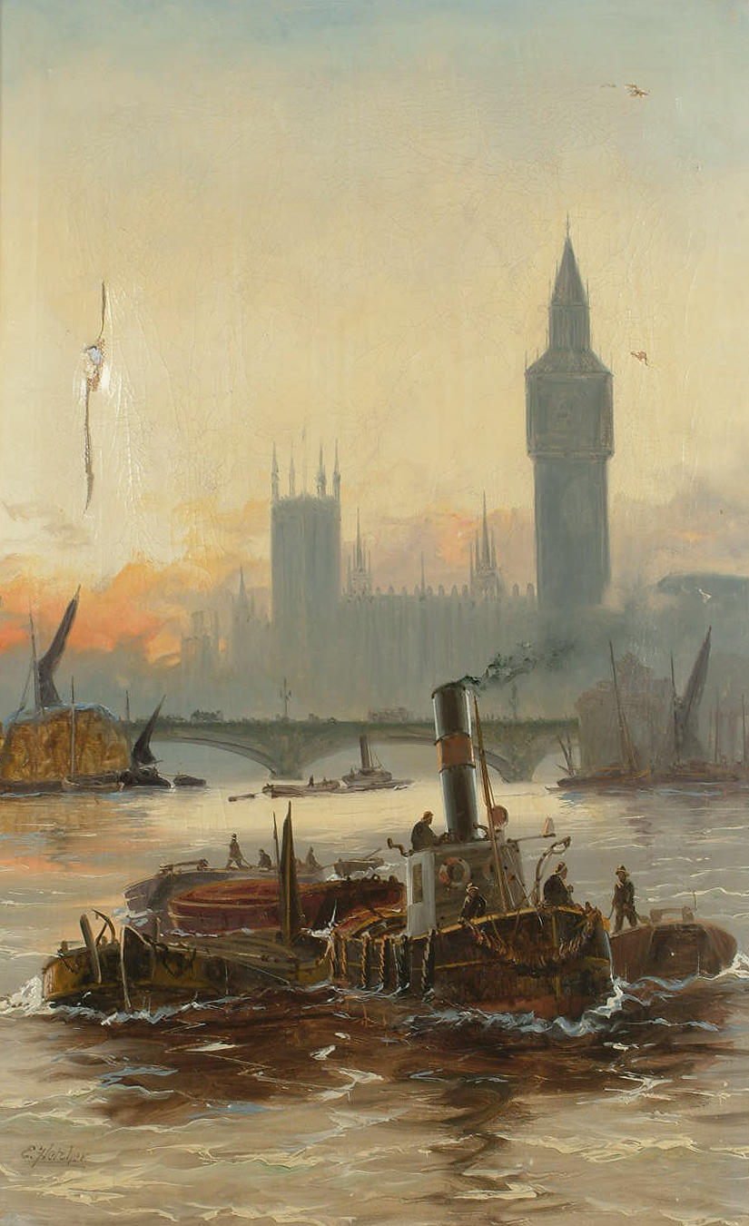 Edwin Fletcher (British, 1857-1945) St Paul's from the Thames; Westminster from the Thames, each 60 x 37cm (23 5/8 x 14 5/8in) (2)