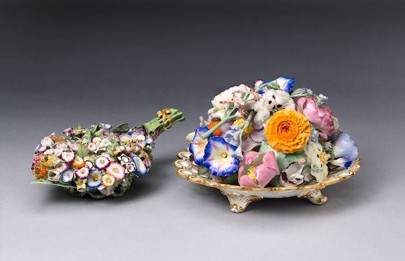 Bonhams : A Minton flower-encrusted inkwell and cover circa 1830-40