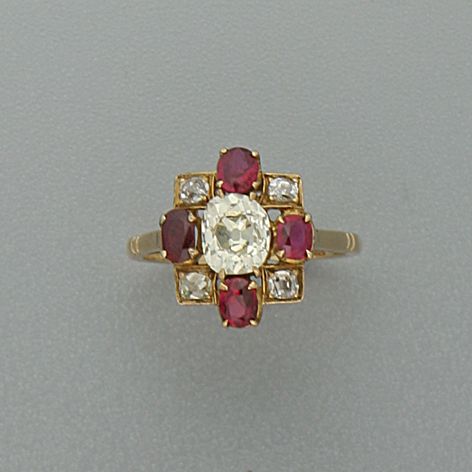 A ruby and diamond cluster ring