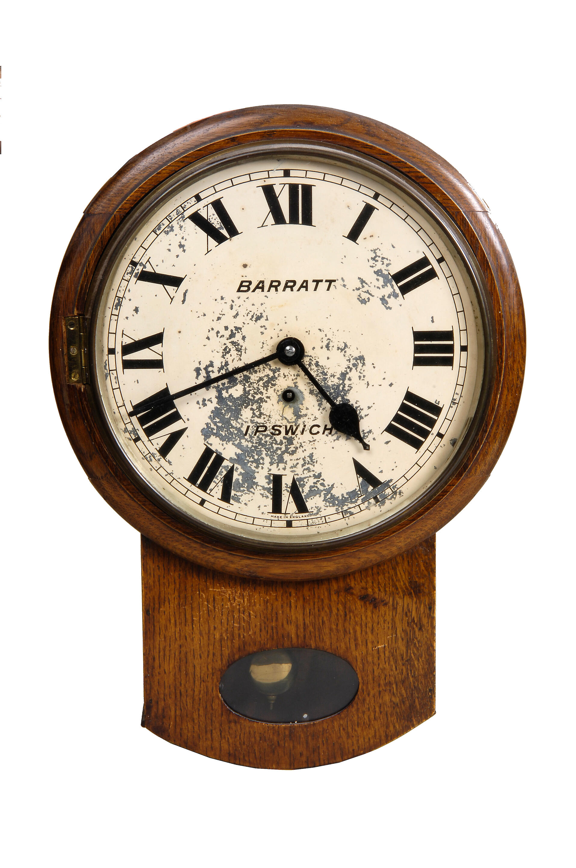 Barratt, Ipswich; An oak drop dial wall clock auctions & price archive