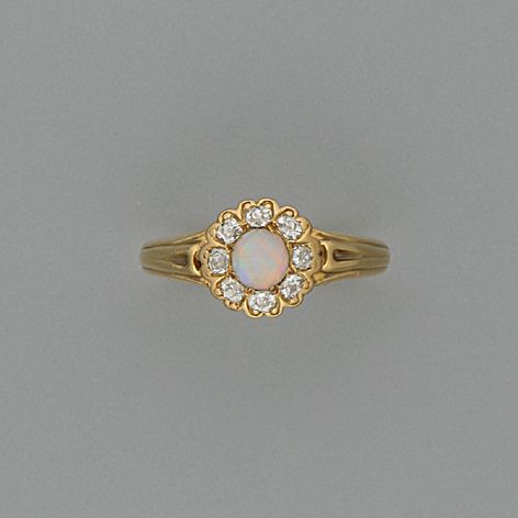 A diamond and opal cluster ring