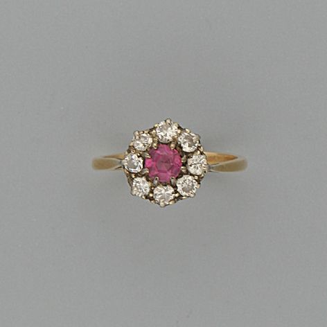 A ruby and diamond cluster ring