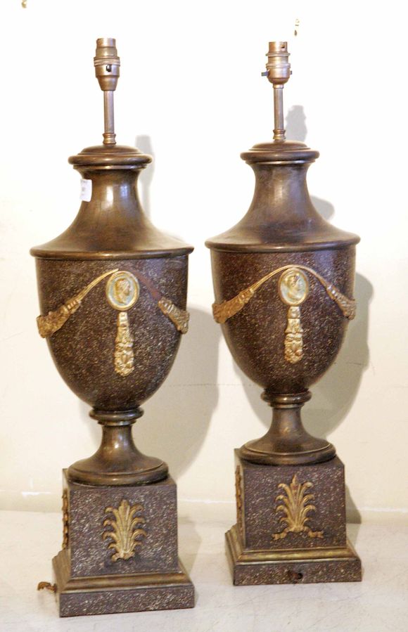 Bonhams : A pair of late 19th century gilt metal mounted lamp bases