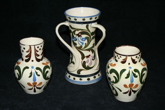 Bonhams : Three Salopian slip painted vases, circa 1910