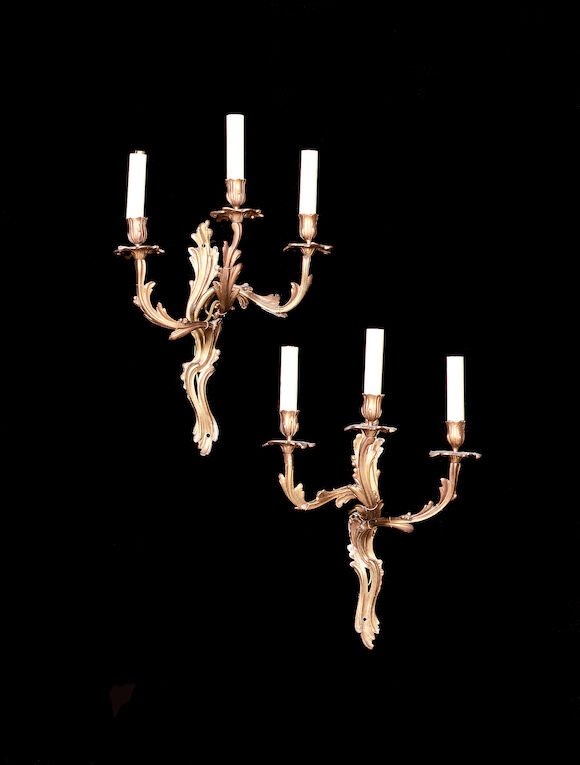 Bonhams : A pair of late 19th / early 20th century gilt metal three ...