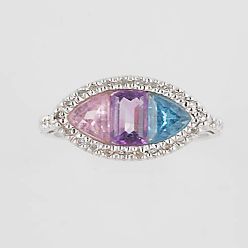A diamond and three colour gemset ring
