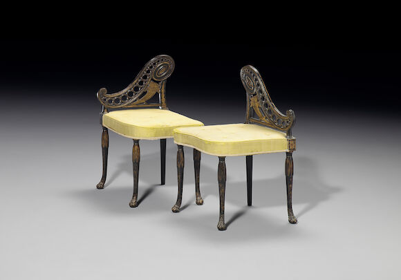 Bonhams : A unusual pair of early 19th century ebonised, parcel gilt ...