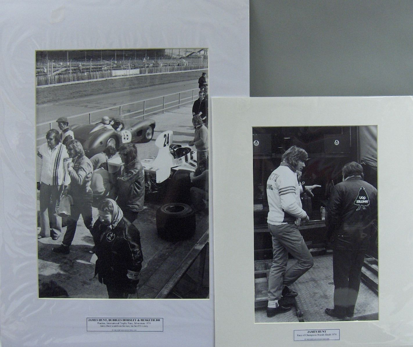 Bonhams Cars : Two monochrome photographs of James Hunt and Hesketh Racing,