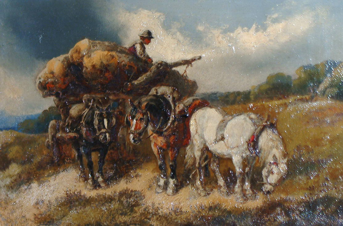Sold at Auction: Harden S. Melville, Harden Sidney Melville Oil on canvas,  work horses hauling logs