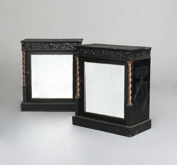 Bonhams : A pair of ebony and parcel gilt cabinets