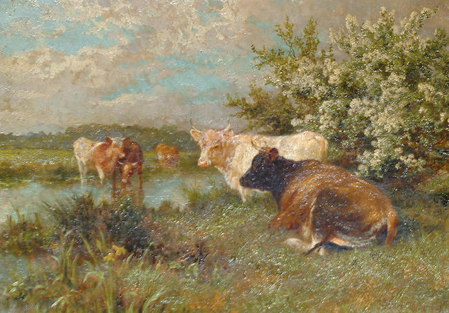 Charles Collins(British, 1851-1921)Cattle watering