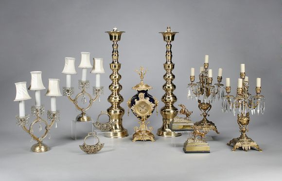 Bonhams : A pair of early 20th century cut glass twin branch candelabra