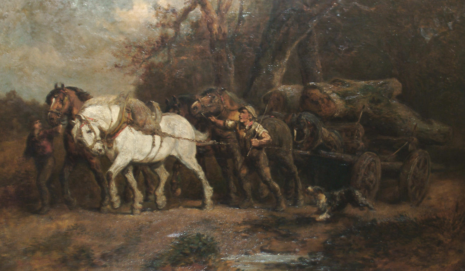 Sold at Auction: Harden S. Melville, Harden Sidney Melville Oil on canvas,  work horses hauling logs