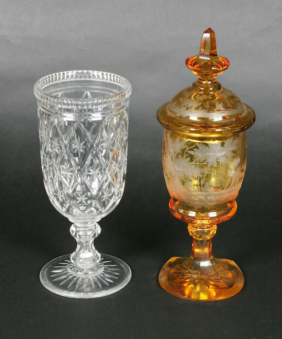 Bonhams : An amber flashed glass vase and cover and a celery vase Late ...