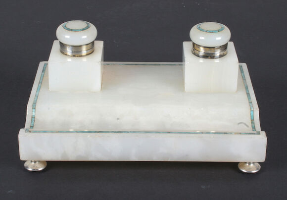 Bonhams : An alabaster rectangular inkstand