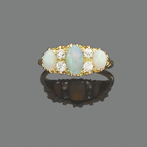An opal and diamond ring