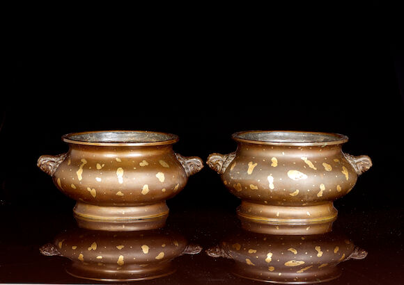 Splashed Censer Bonhams : A pair of gilt-splashed censers, lu Cast Xuande six-character ...
