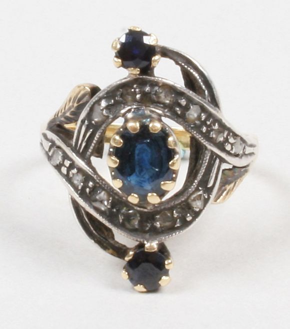 Bonhams : An Art Nouveau sapphire and diamond ring Stamped '750', with ...