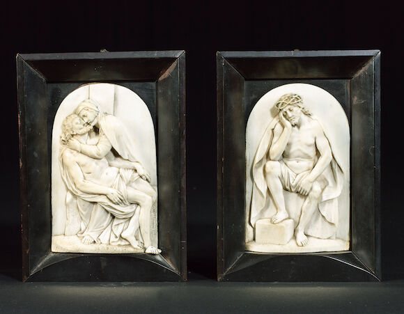 Bonhams : A pair of 19th century carved ivory relief plaques