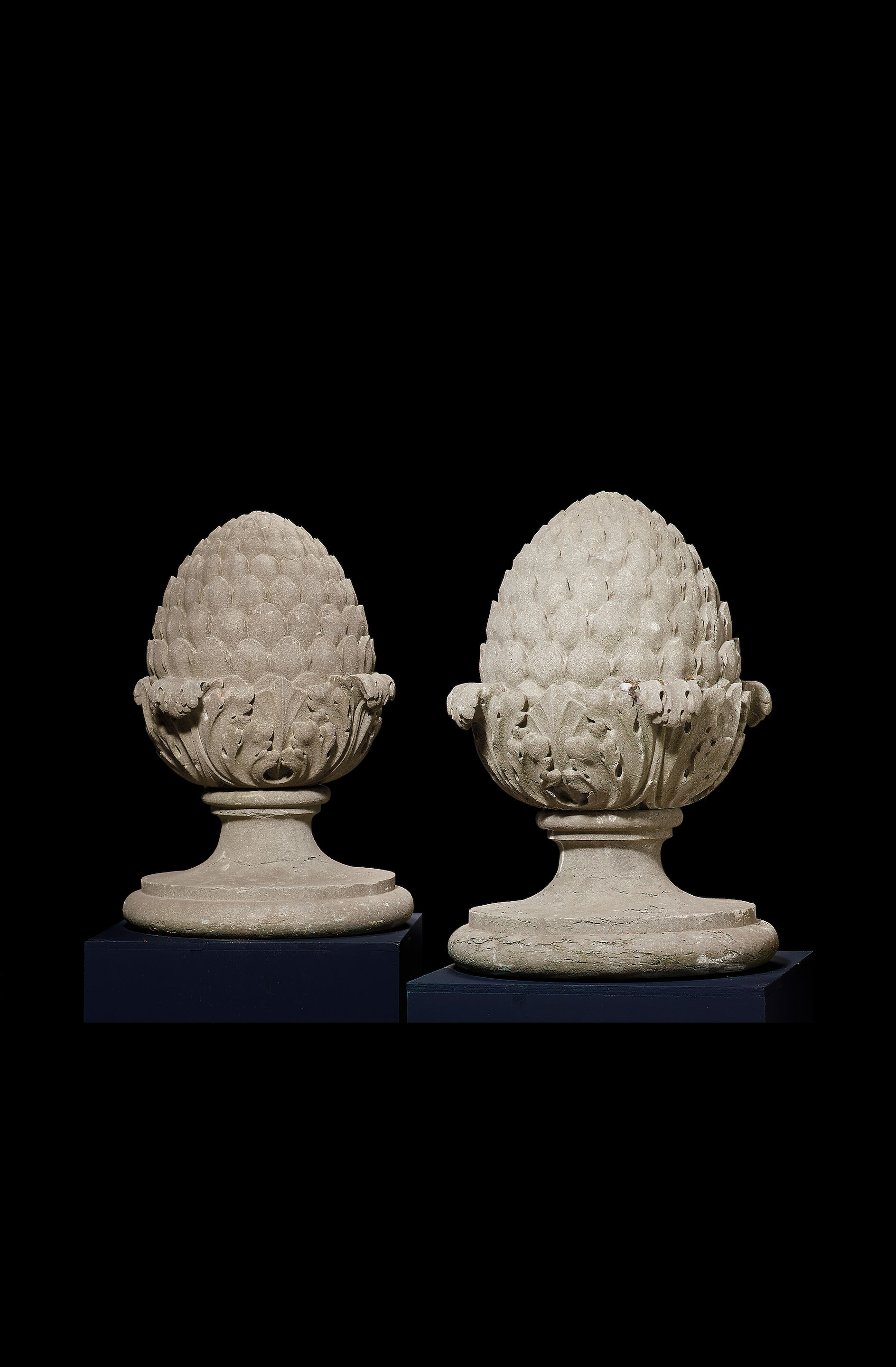 A rare pair of large 18th century French stone architectural finials ...