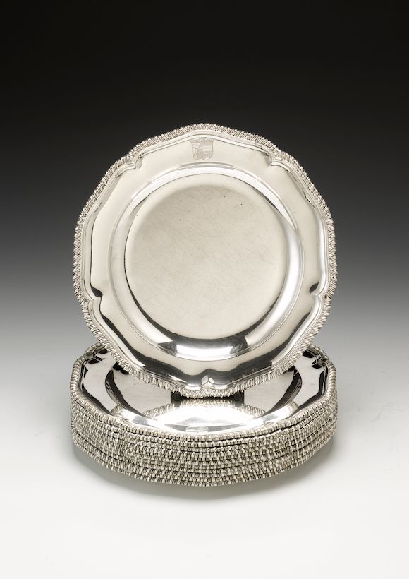 Bonhams : A set of twelve George III silver dessert plates, by Andrew ...